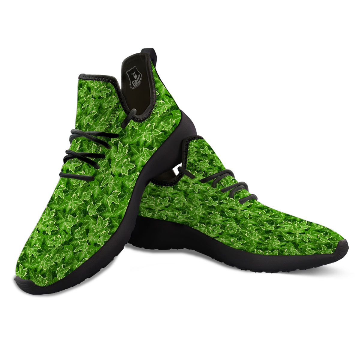 Ivy Leaf Green Print Pattern Black Athletic Shoes-grizzshop