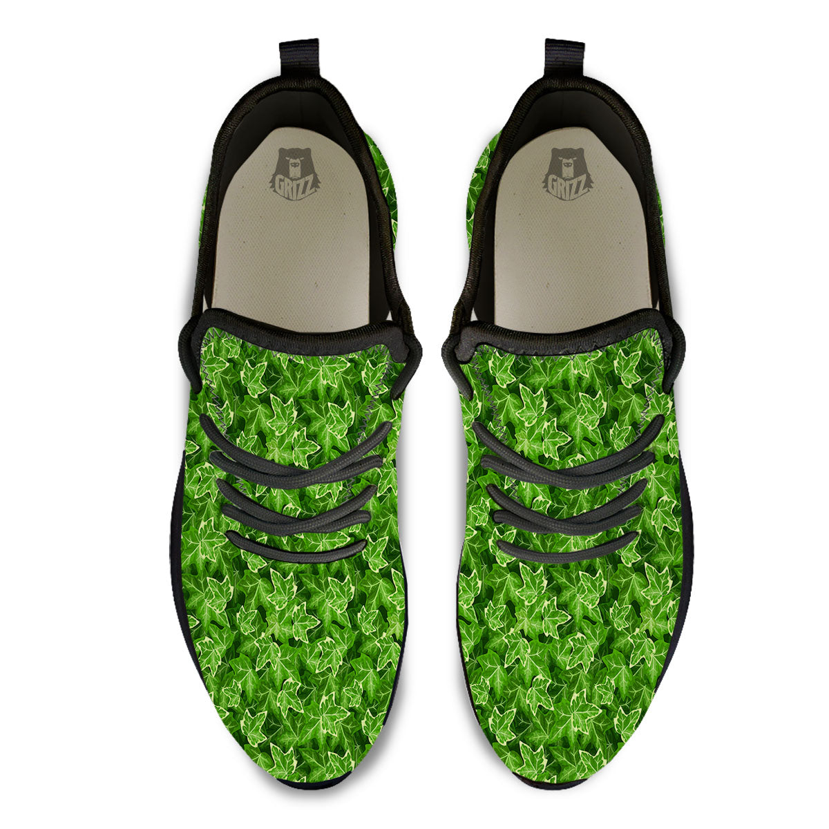 Ivy Leaf Green Print Pattern Black Athletic Shoes-grizzshop