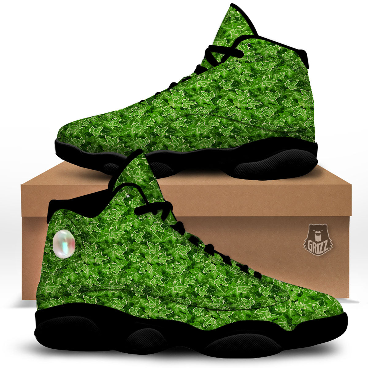 Ivy Leaf Green Print Pattern Black Basketball Shoes-grizzshop