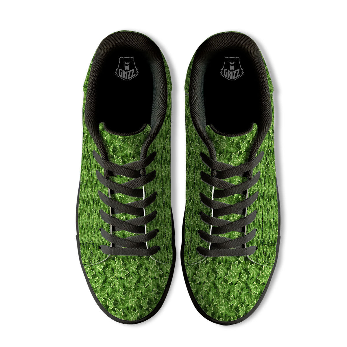 Ivy Leaf Green Print Pattern Black Low Top Sneakers-grizzshop