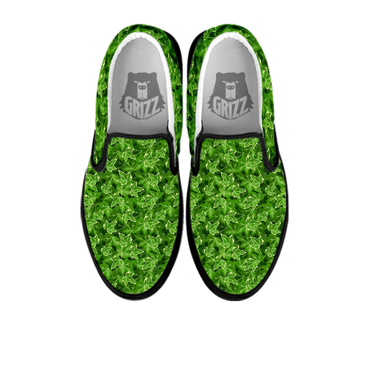 Ivy Leaf Green Print Pattern Black Slip On Shoes-grizzshop