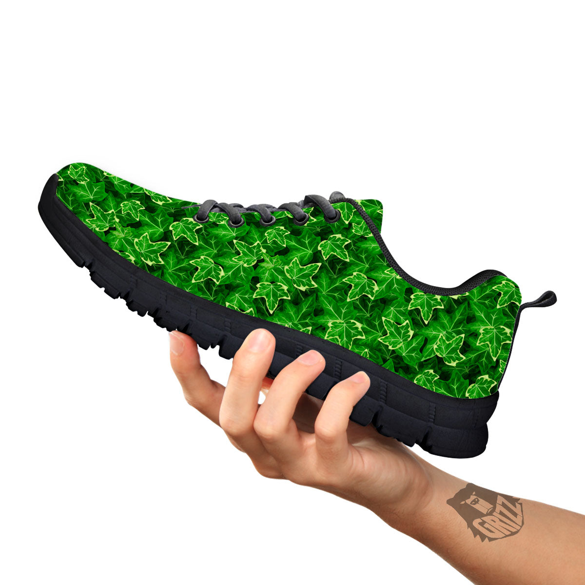 Ivy Leaf Green Print Pattern Black Sneaker-grizzshop
