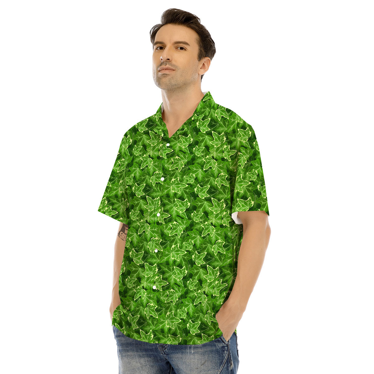 Ivy Leaf Green Print Pattern Men's Hawaiian Shirt-grizzshop