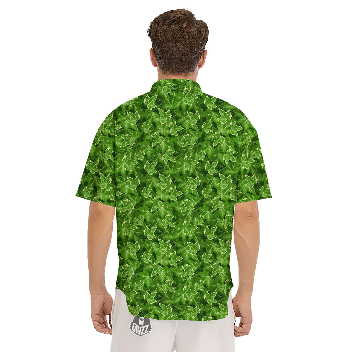 Ivy Leaf Green Print Pattern Men's Short Sleeve Shirts-grizzshop