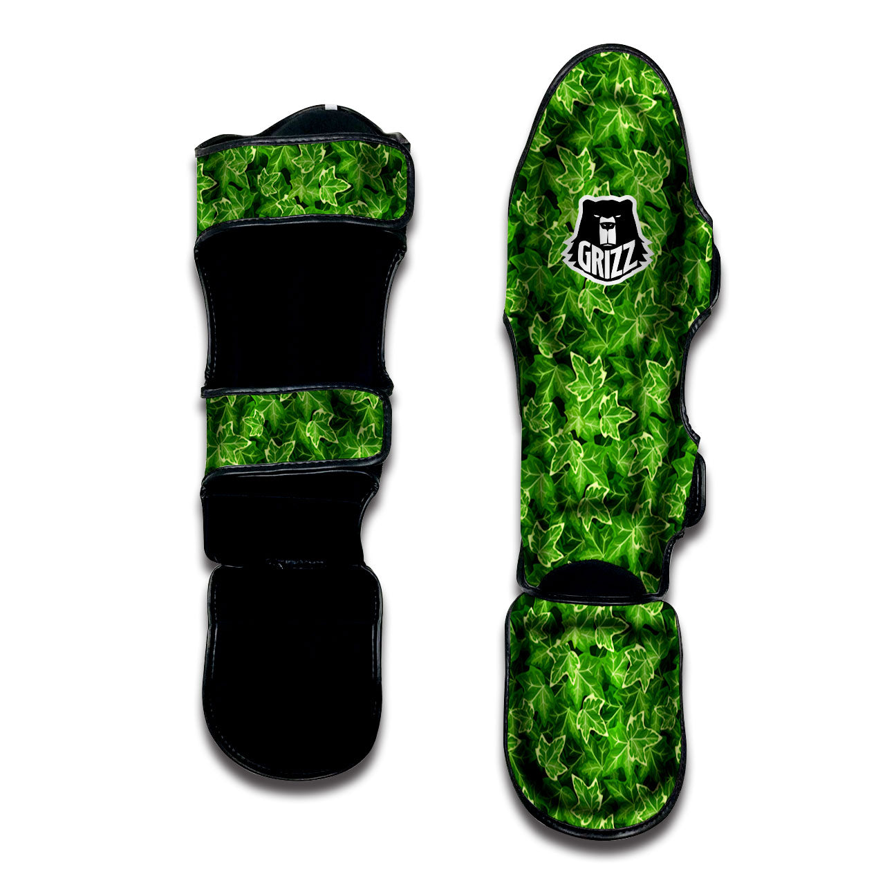 Ivy Leaf Green Print Pattern Muay Thai Shin Guards-grizzshop