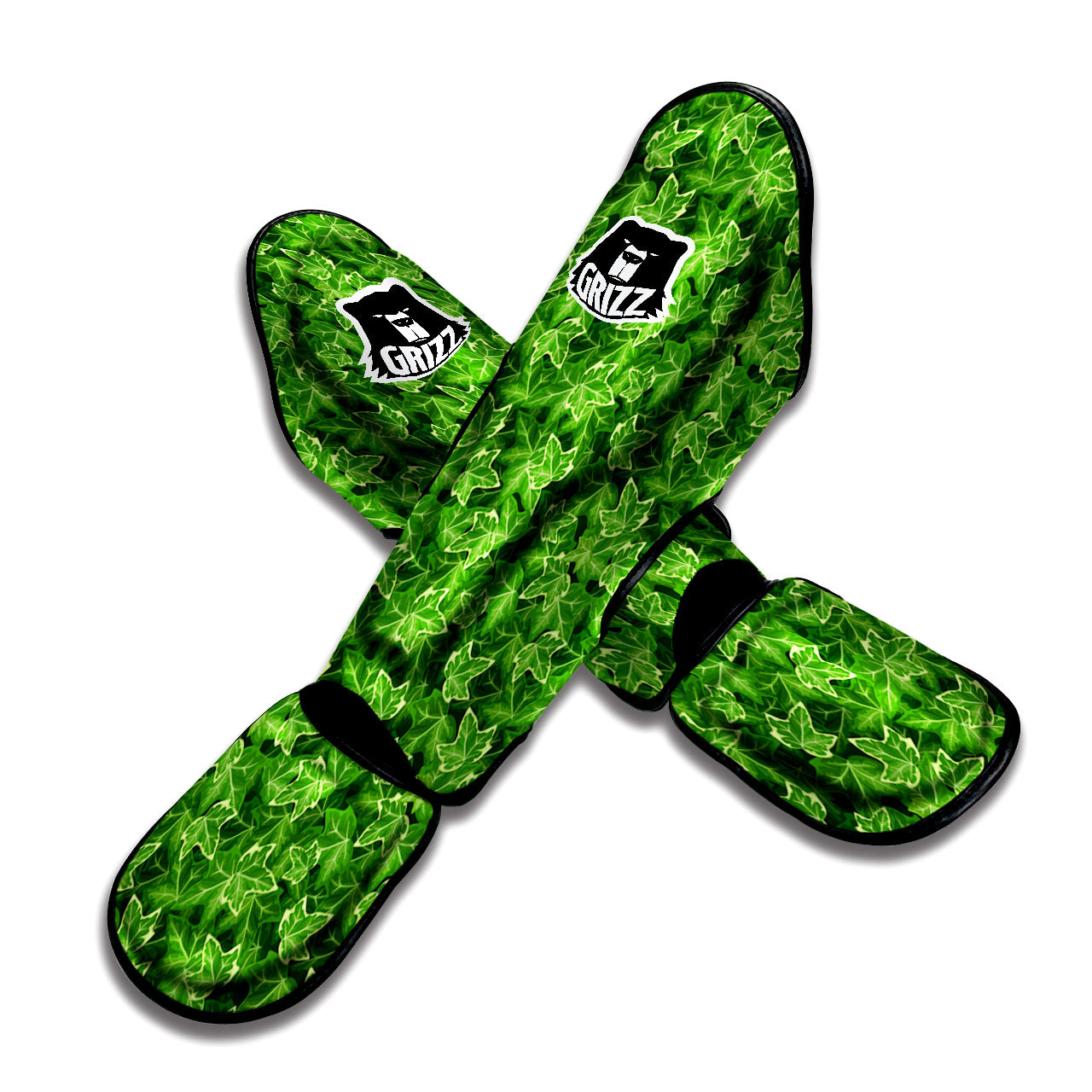 Ivy Leaf Green Print Pattern Muay Thai Shin Guards-grizzshop