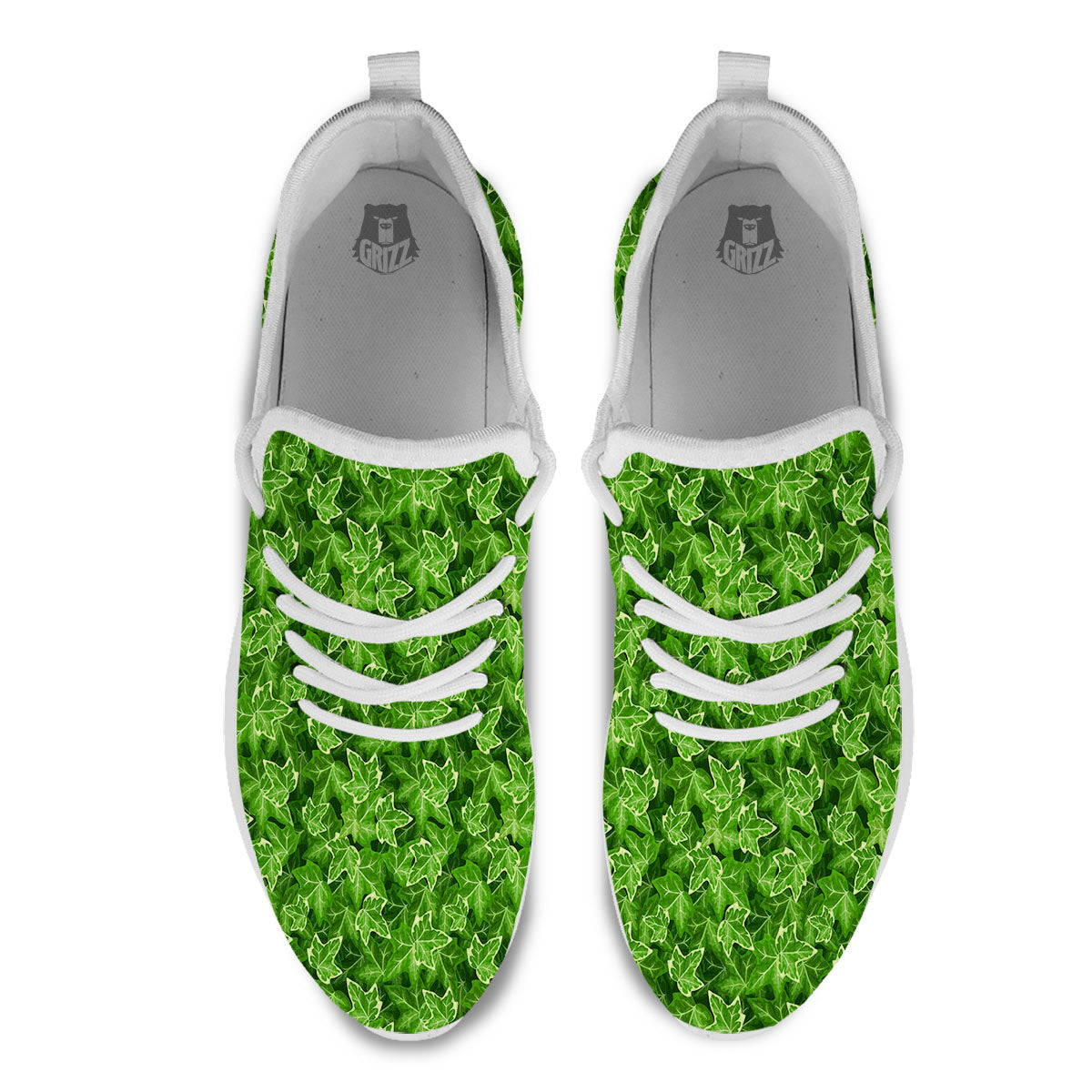 Ivy Leaf Green Print Pattern White Athletic Shoes-grizzshop