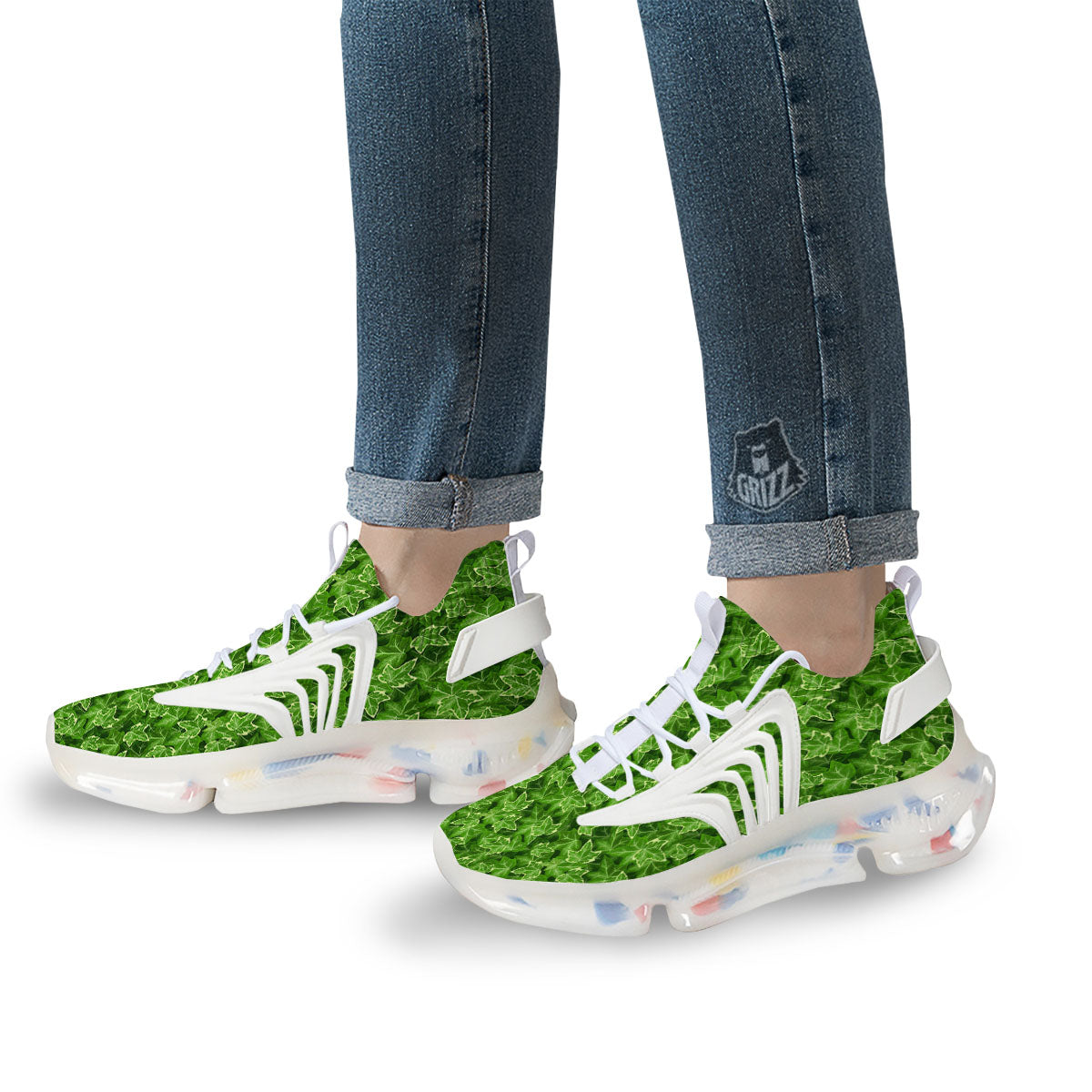 Ivy Leaf Green Print Pattern White Gym Shoes-grizzshop