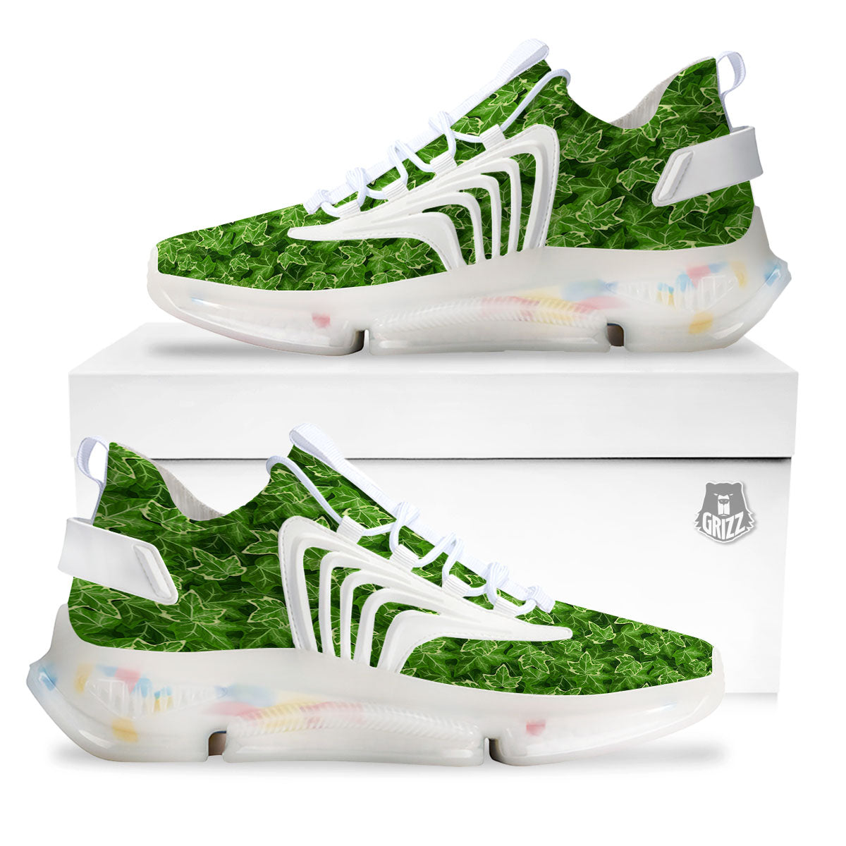 Ivy Leaf Green Print Pattern White Gym Shoes-grizzshop
