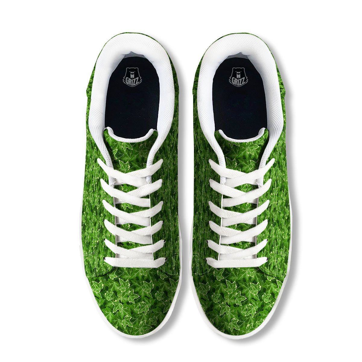 Ivy Leaf Green Print Pattern White Low Top Sneakers-grizzshop
