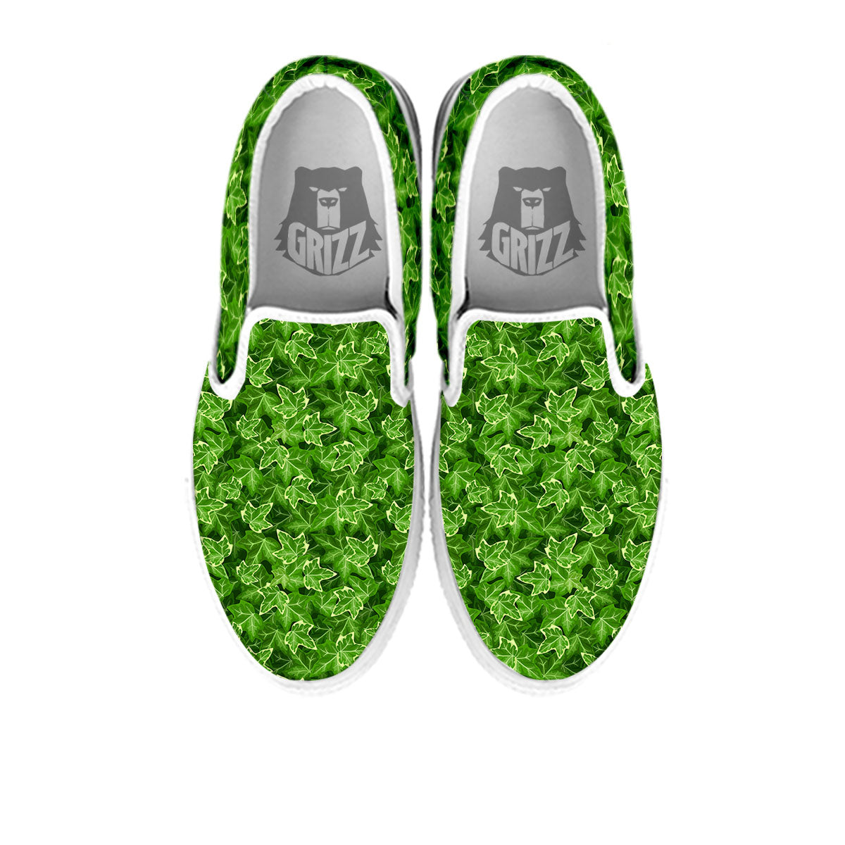 Ivy Leaf Green Print Pattern White Slip On Shoes-grizzshop