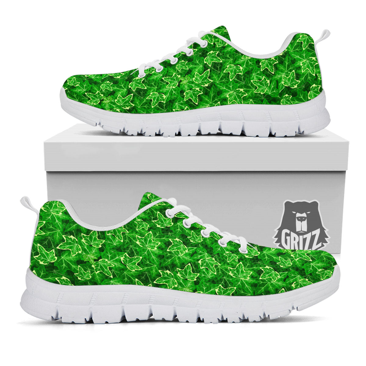 Ivy Leaf Green Print Pattern White Sneaker-grizzshop