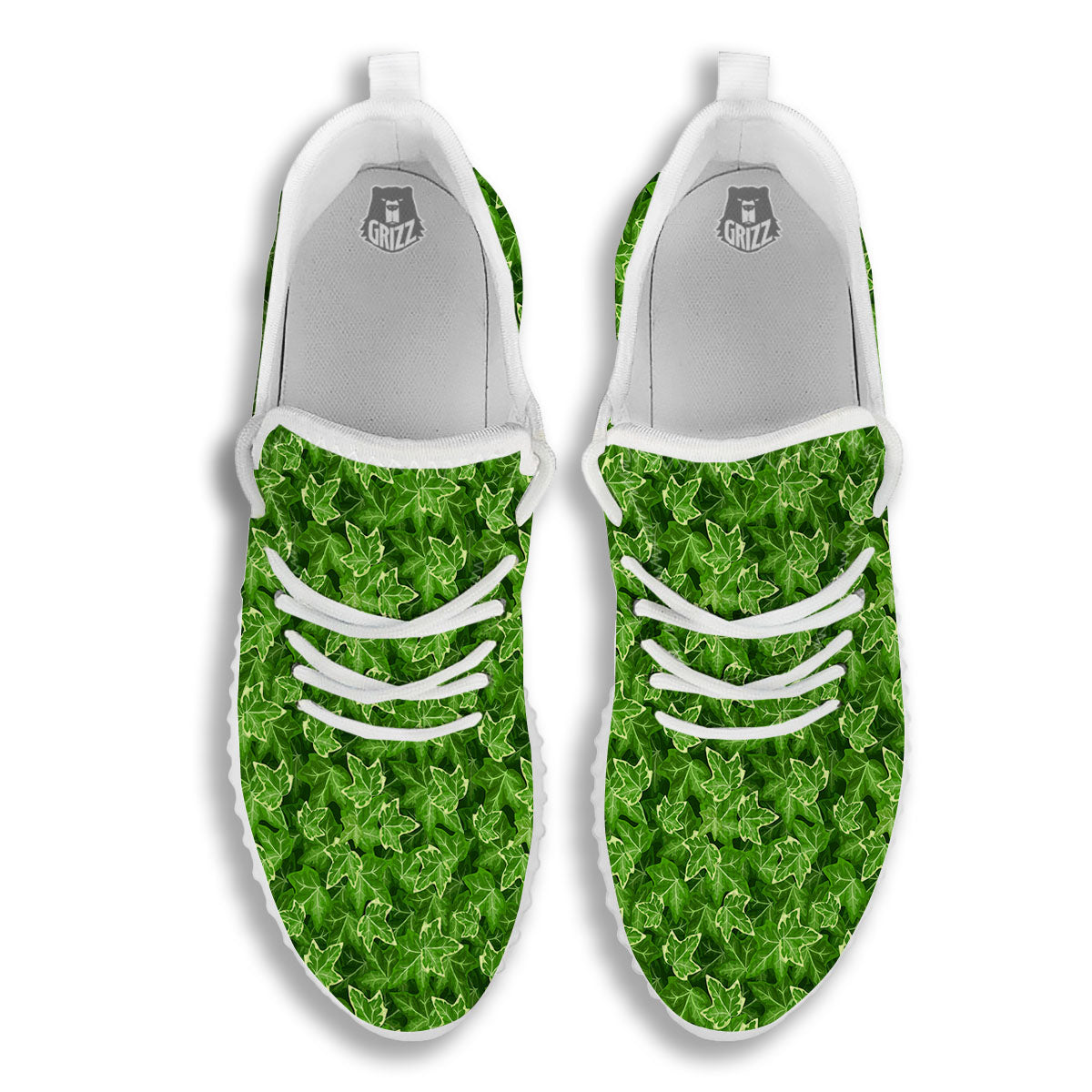 Ivy Leaf Green Print Pattern White Walking Shoes-grizzshop