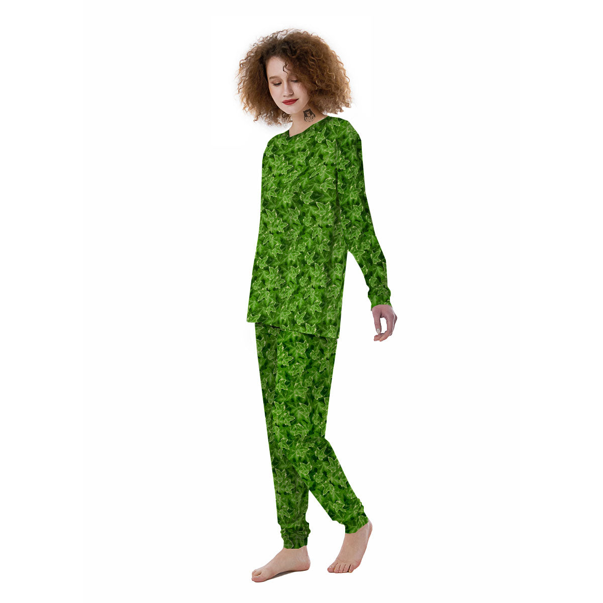 Ivy Leaf Green Print Pattern Women's Pajamas-grizzshop