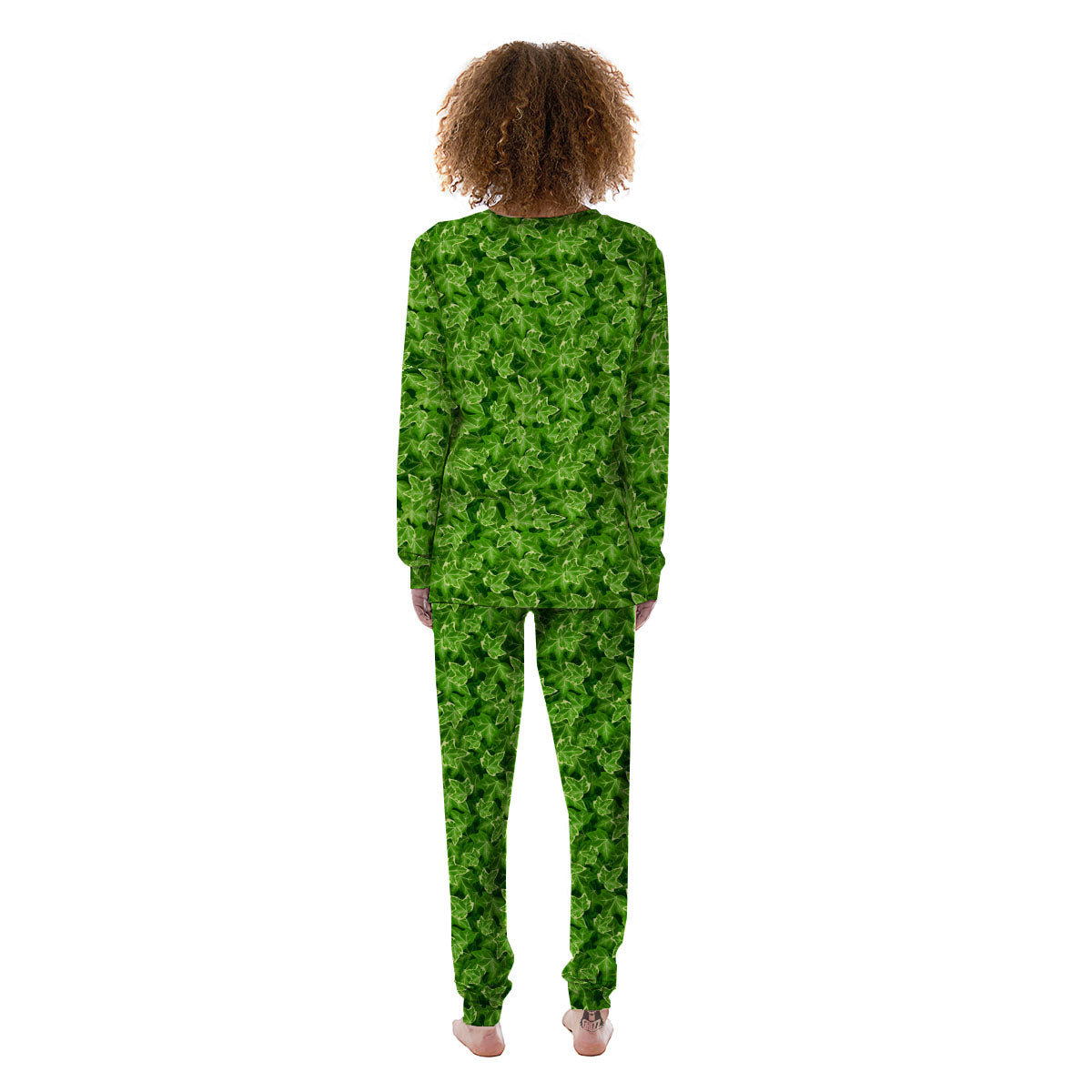 Ivy Leaf Green Print Pattern Women's Pajamas-grizzshop