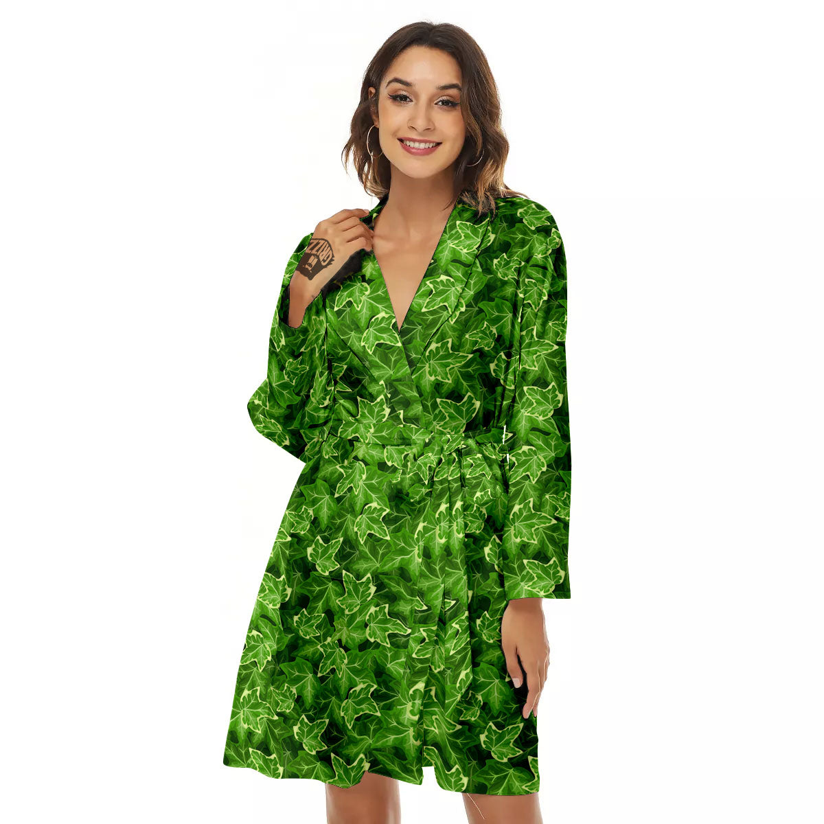 Ivy Leaf Green Print Pattern Women's Robe-grizzshop