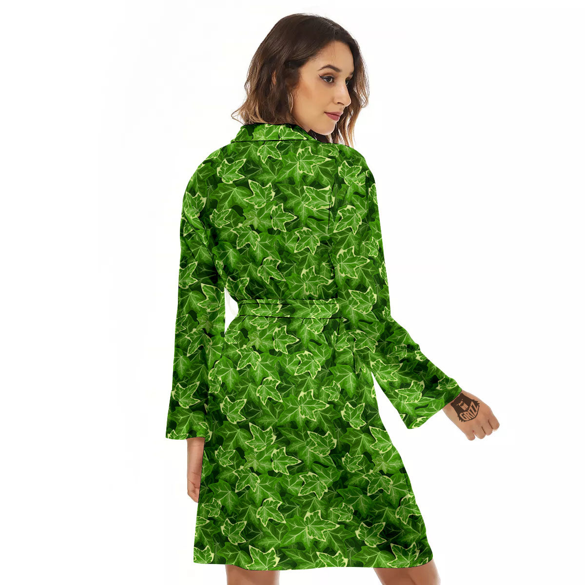 Ivy Leaf Green Print Pattern Women's Robe-grizzshop