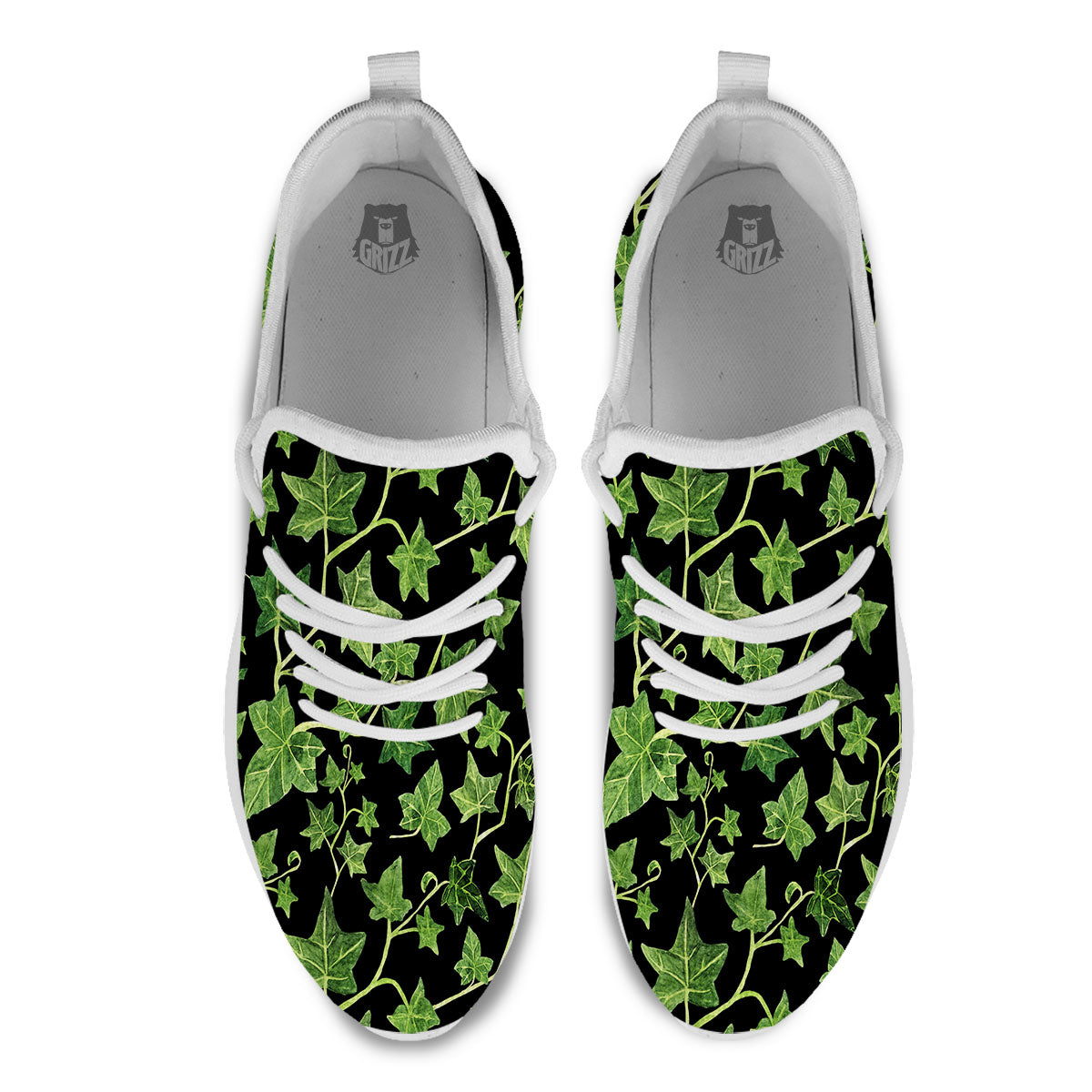 Ivy Leaf Green Print White Athletic Shoes-grizzshop