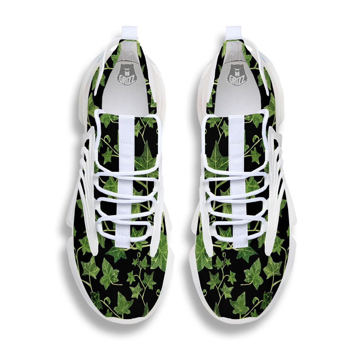Ivy Leaf Green Print White Gym Shoes-grizzshop