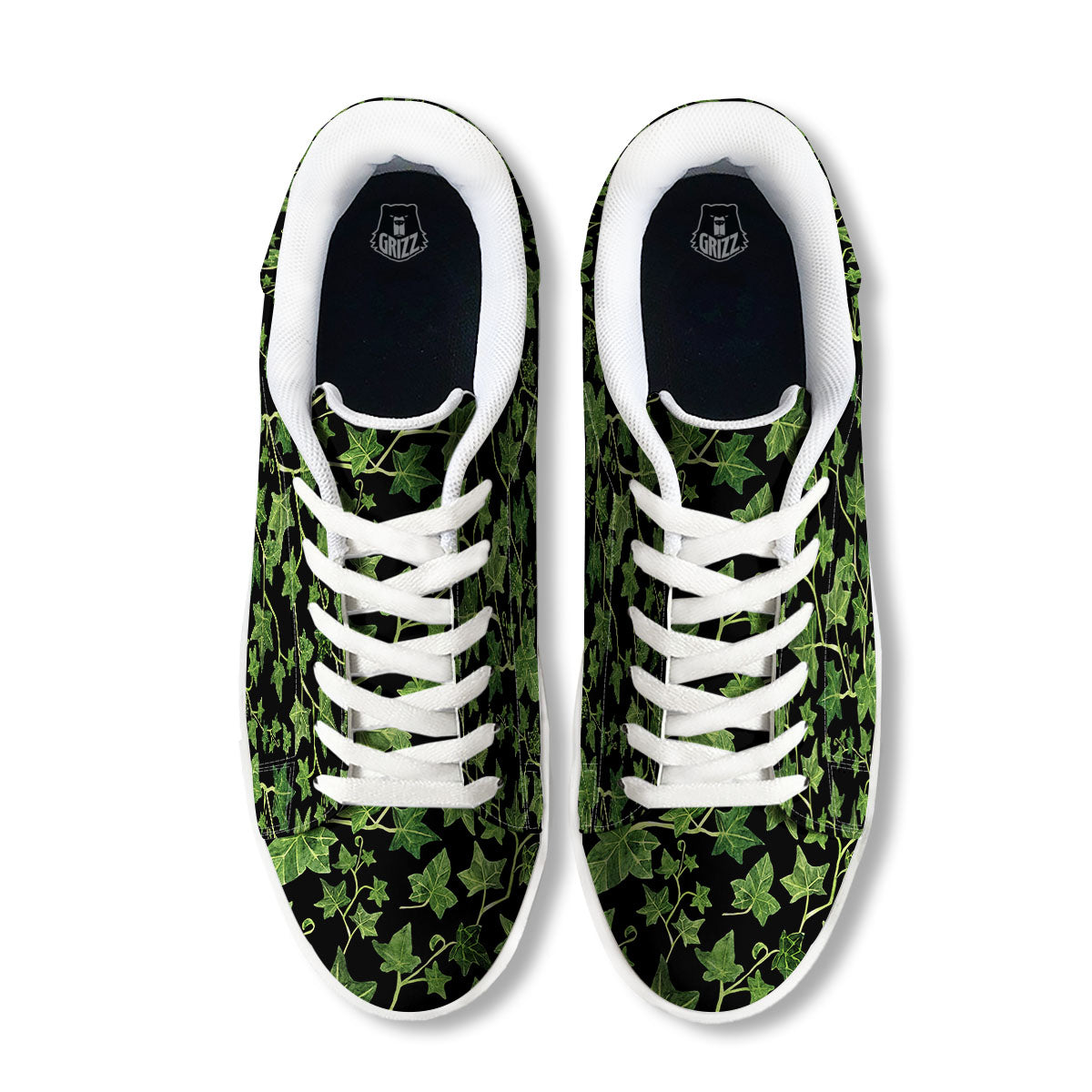 Ivy Leaf Green Print White Low Top Sneakers-grizzshop