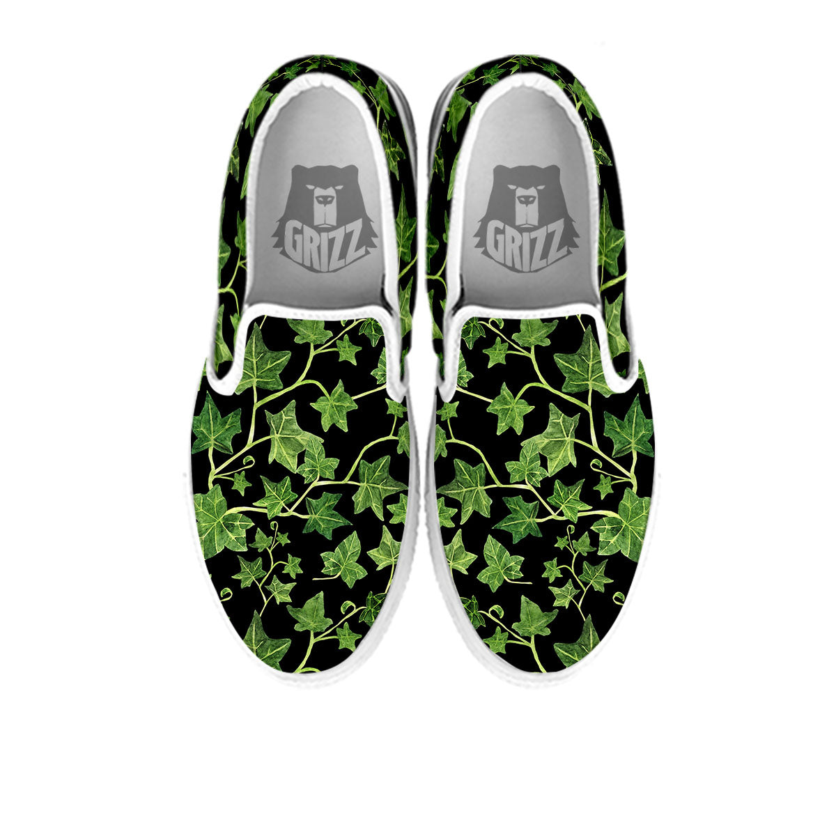 Ivy Leaf Green Print White Slip On Shoes-grizzshop