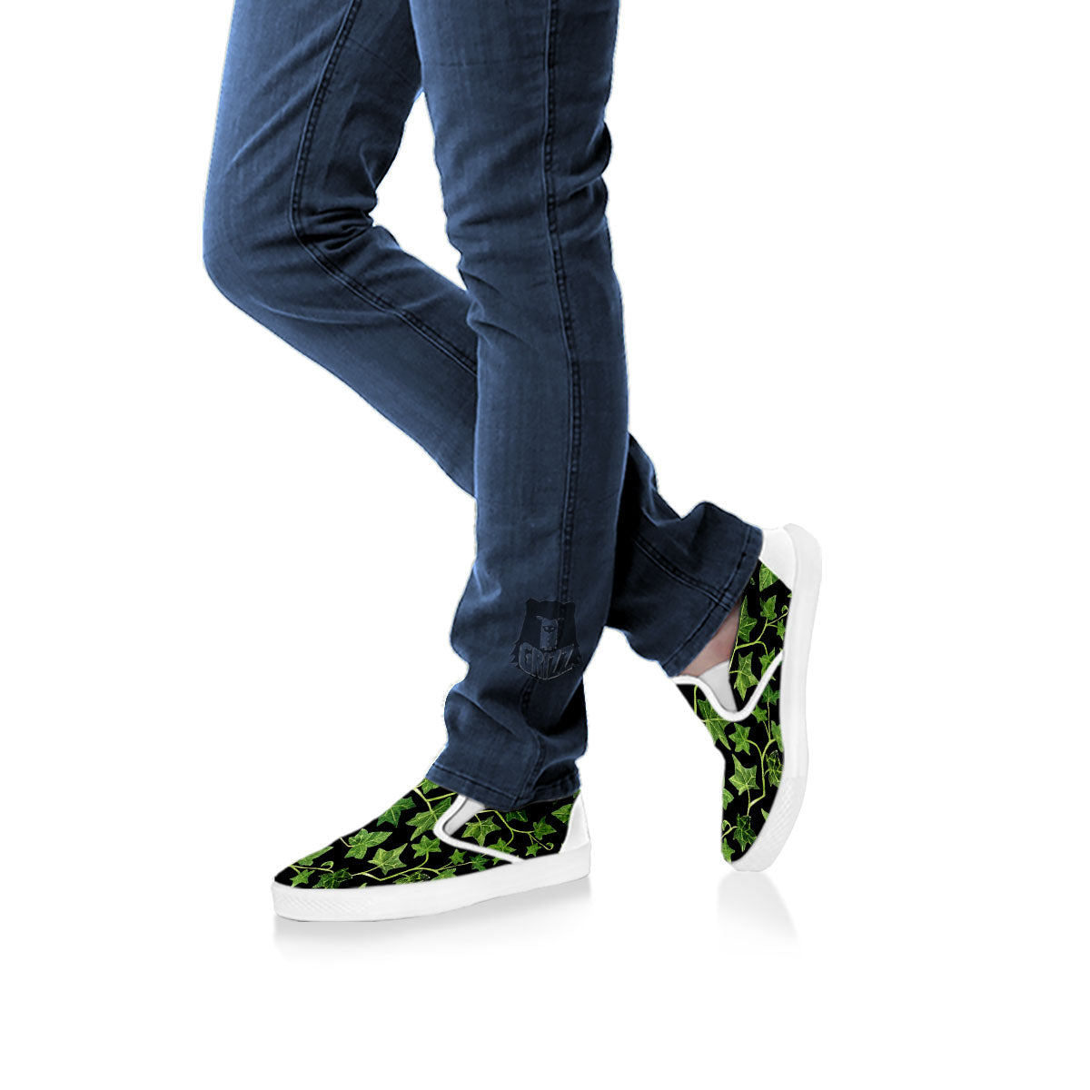 Ivy Leaf Green Print White Slip On Shoes-grizzshop