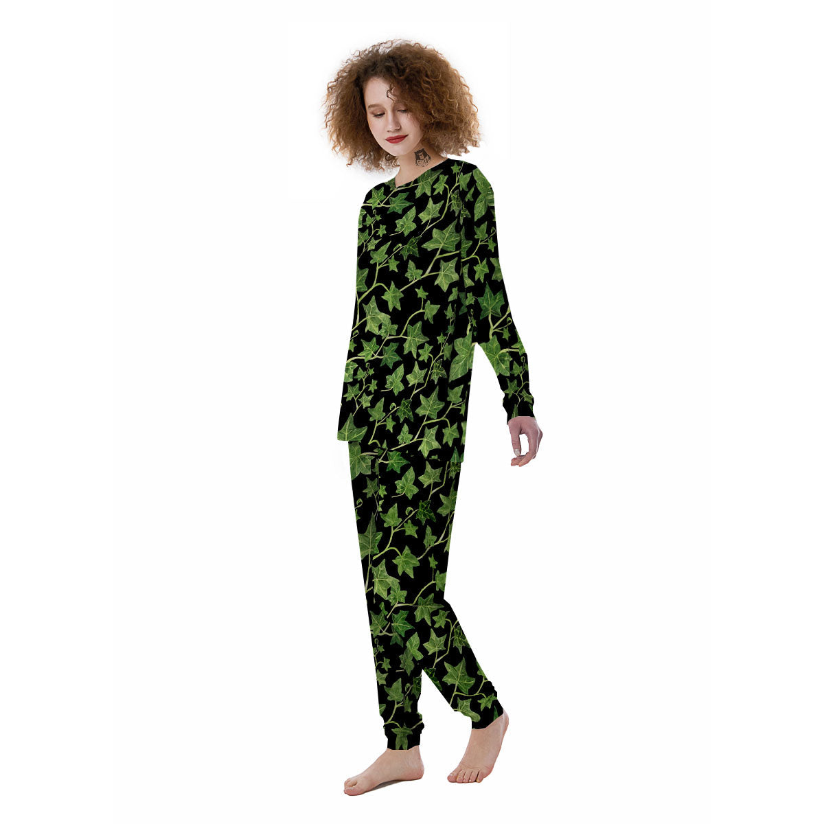 Ivy Leaf Green Print Women's Pajamas-grizzshop