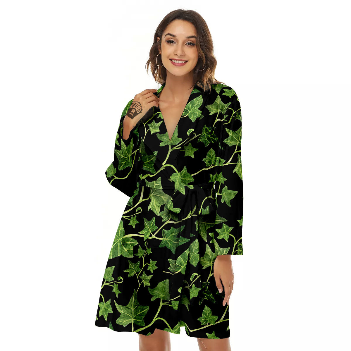 Ivy Leaf Green Print Women's Robe-grizzshop