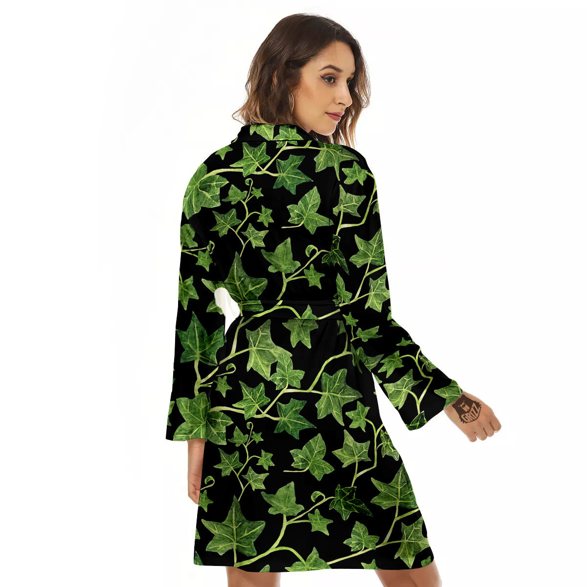 Ivy Leaf Green Print Women's Robe-grizzshop