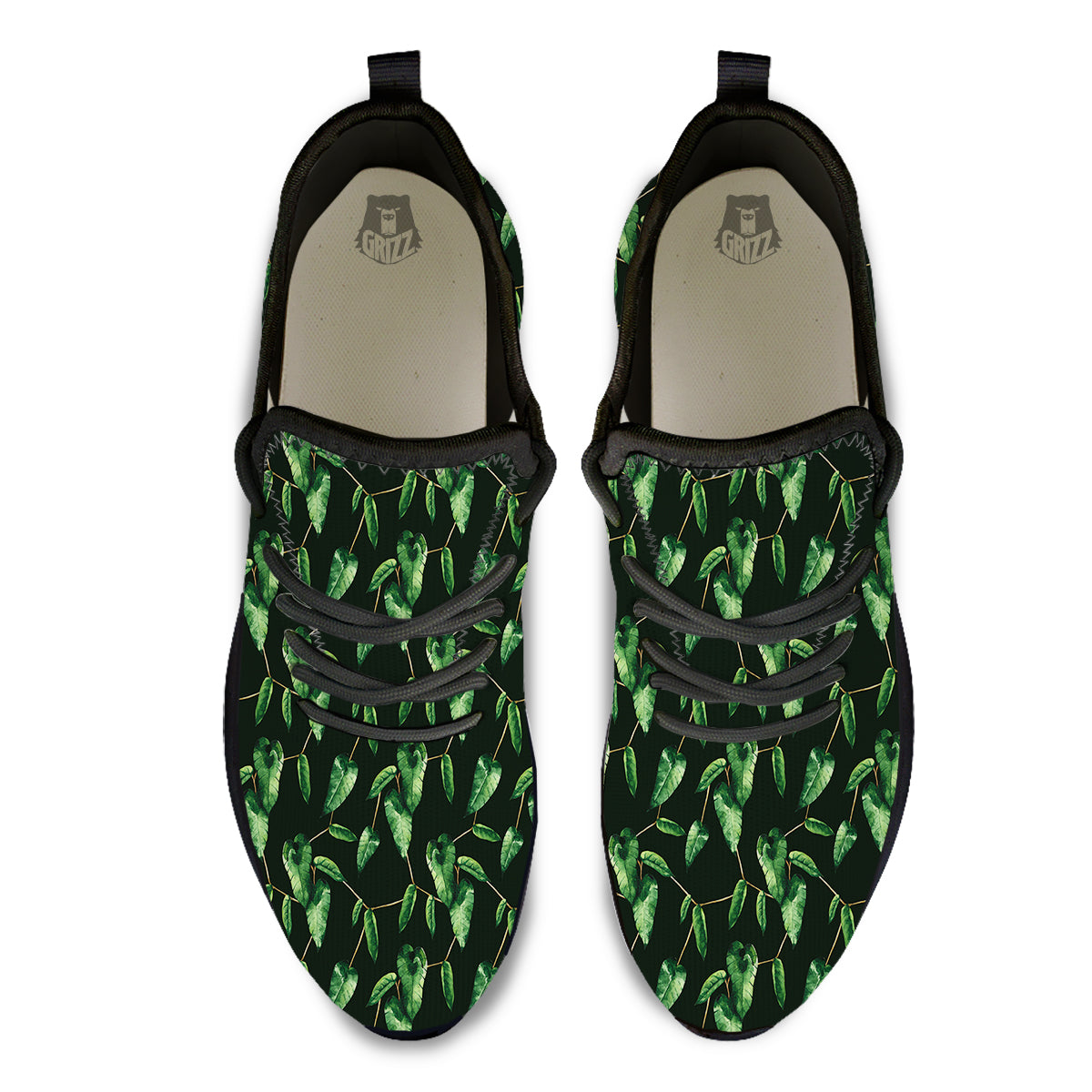 Ivy Leaf Watercolor Print Pattern Black Athletic Shoes-grizzshop
