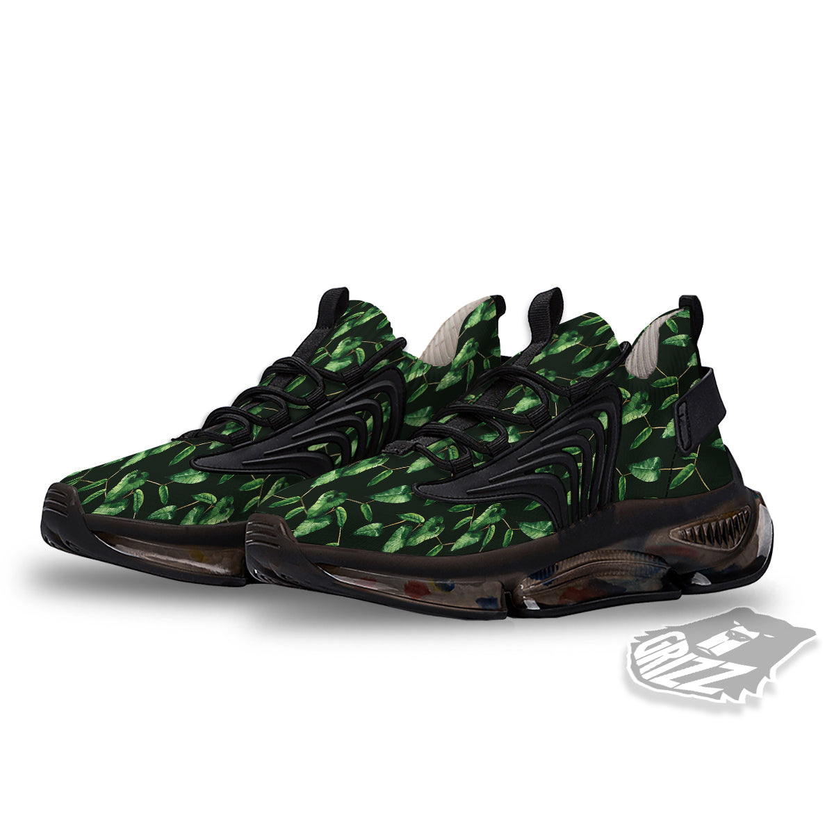 Ivy Leaf Watercolor Print Pattern Black Gym Shoes-grizzshop