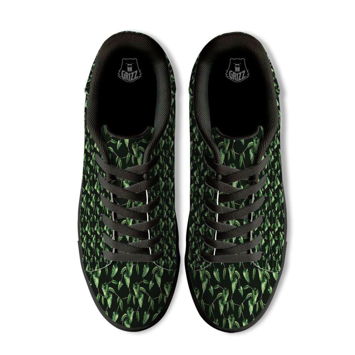 Ivy Leaf Watercolor Print Pattern Black Low Top Sneakers-grizzshop