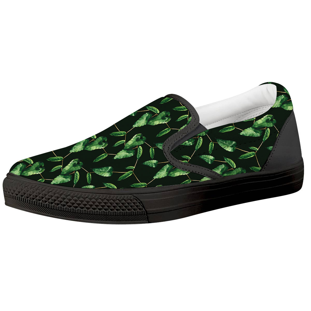 Ivy Leaf Watercolor Print Pattern Black Slip On Shoes-grizzshop