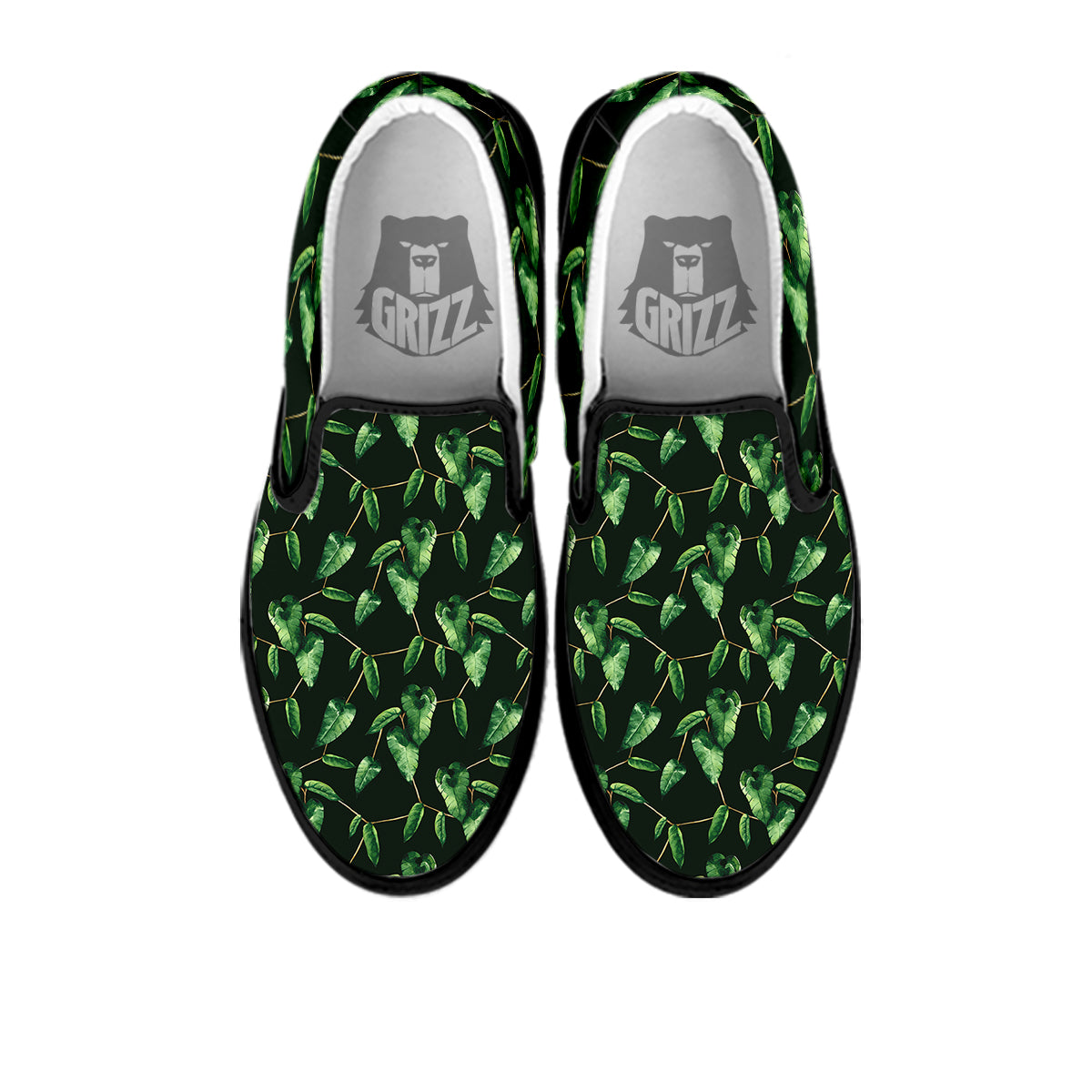Ivy Leaf Watercolor Print Pattern Black Slip On Shoes-grizzshop