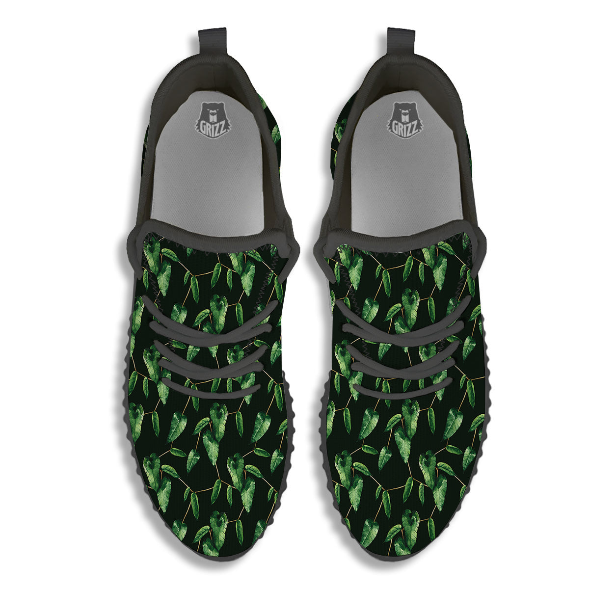 Ivy Leaf Watercolor Print Pattern Black Walking Shoes-grizzshop