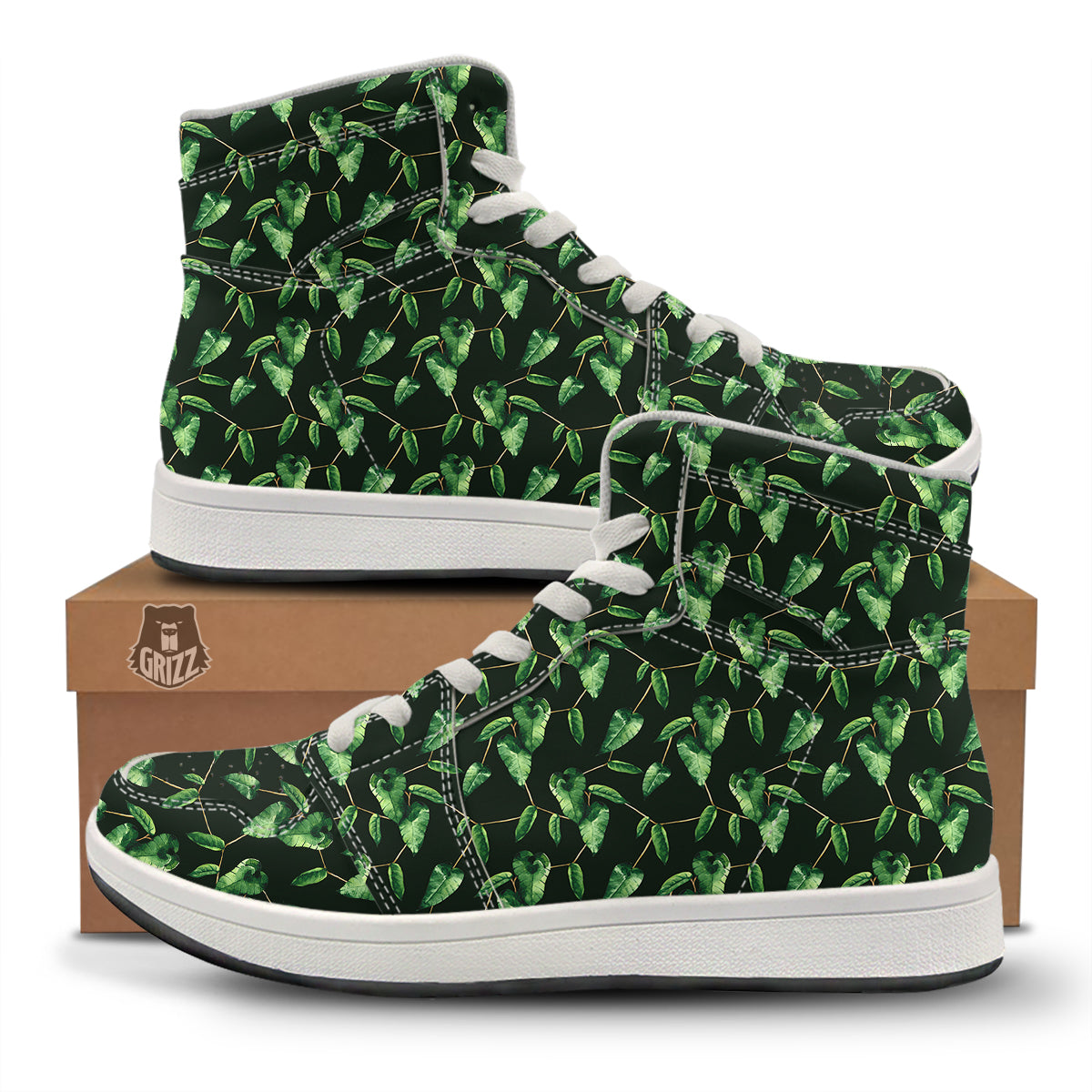 Ivy Leaf Watercolor Print Pattern High Top Sneakers-grizzshop