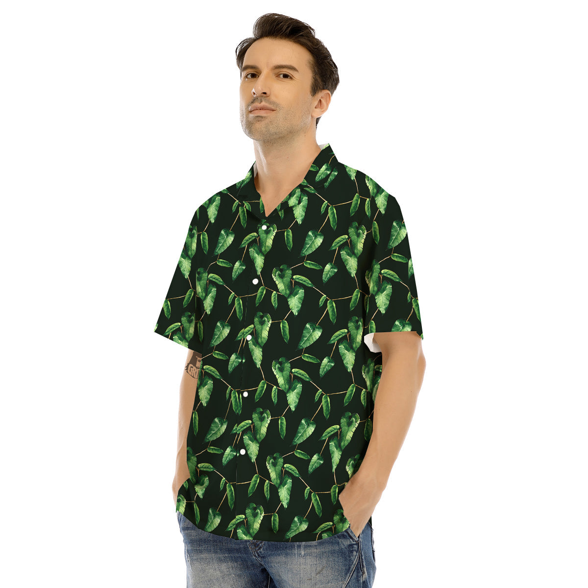 Ivy Leaf Watercolor Print Pattern Men's Hawaiian Shirt-grizzshop