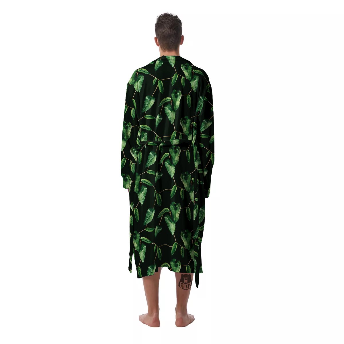 Ivy Leaf Watercolor Print Pattern Men's Robe-grizzshop