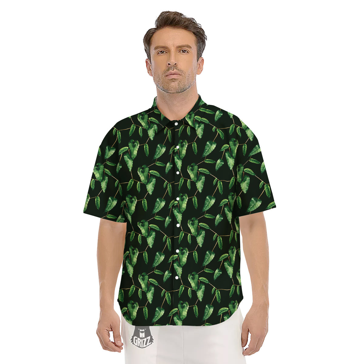 Ivy Leaf Watercolor Print Pattern Men's Short Sleeve Shirts-grizzshop