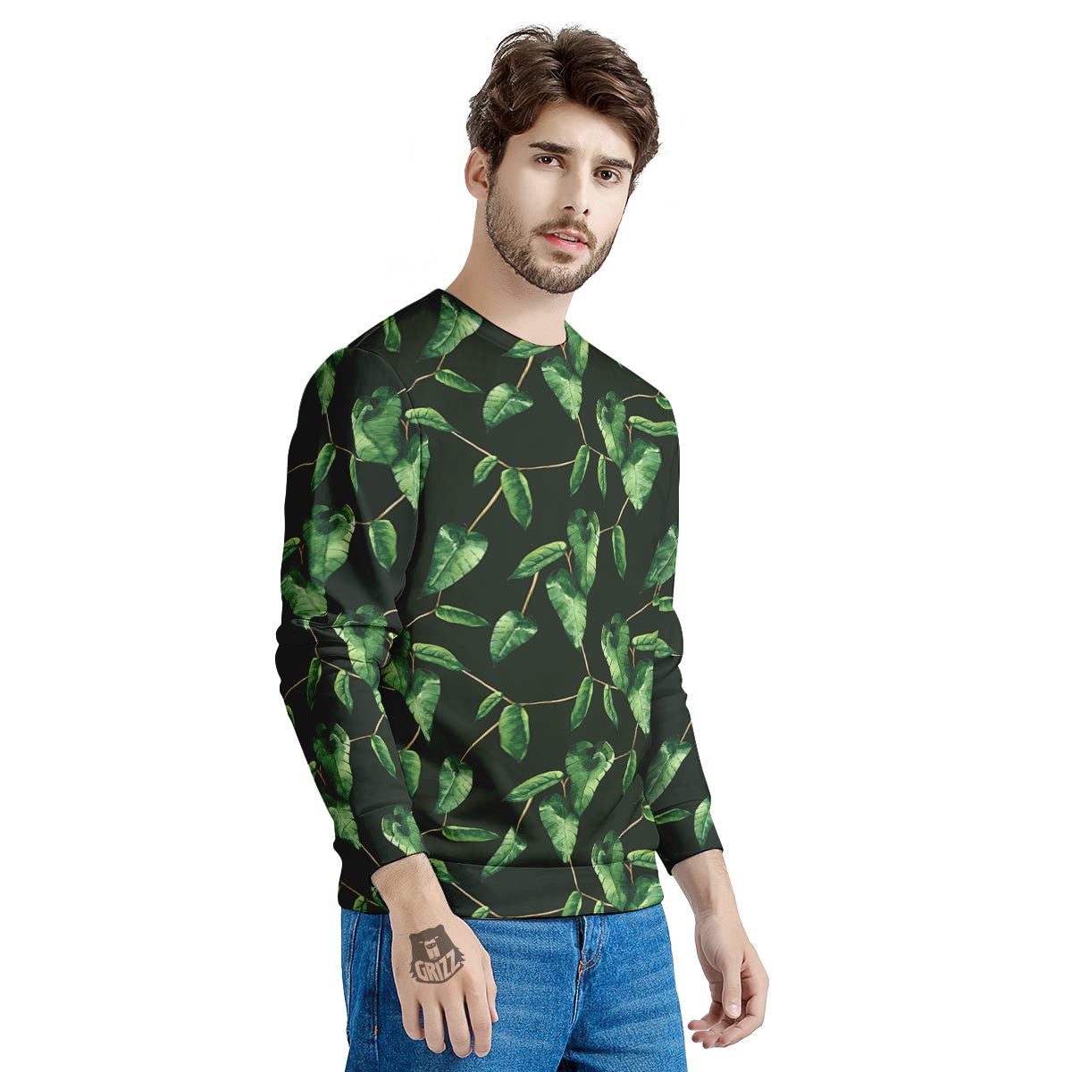 Ivy Leaf Watercolor Print Pattern Men's Sweatshirt-grizzshop