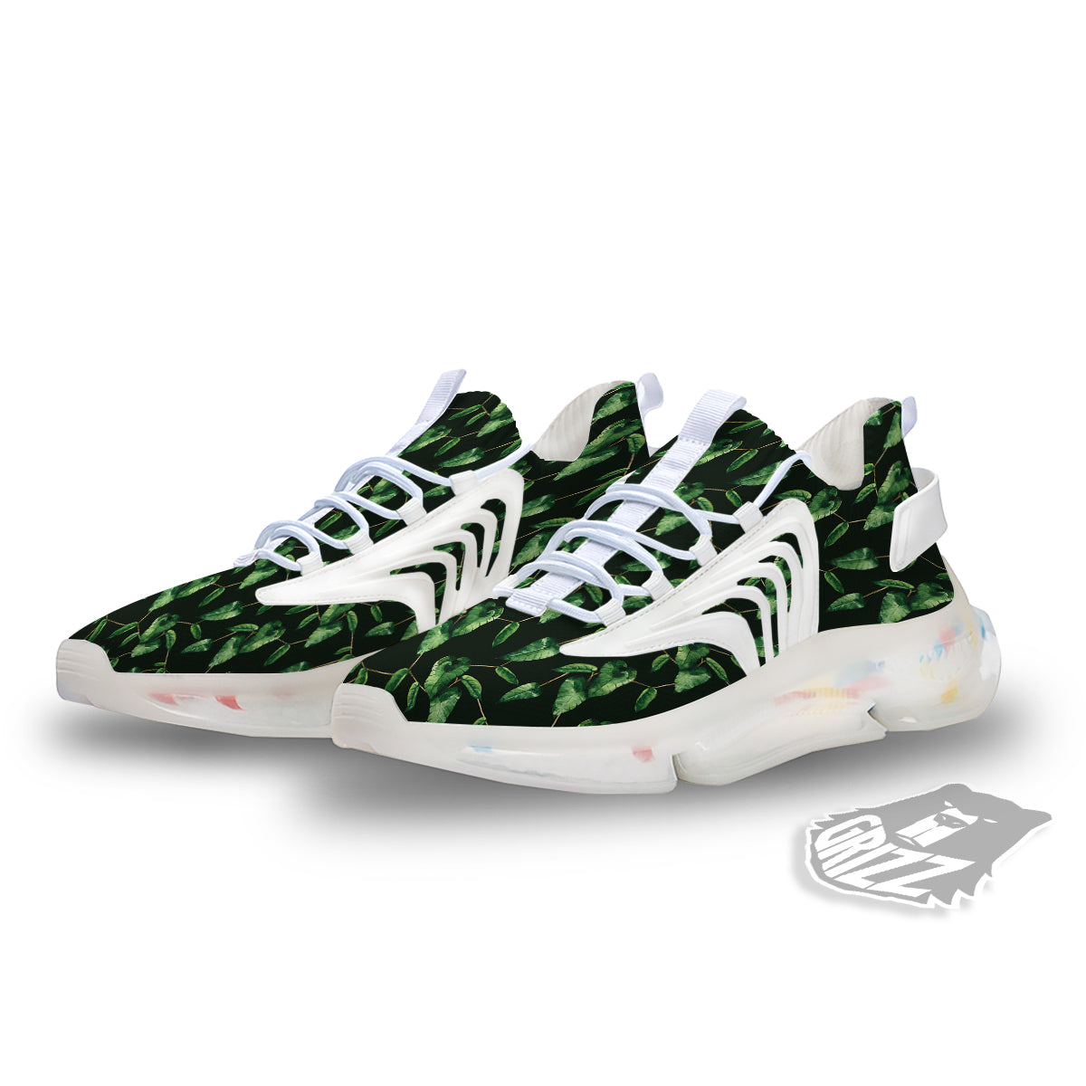 Ivy Leaf Watercolor Print Pattern White Gym Shoes-grizzshop