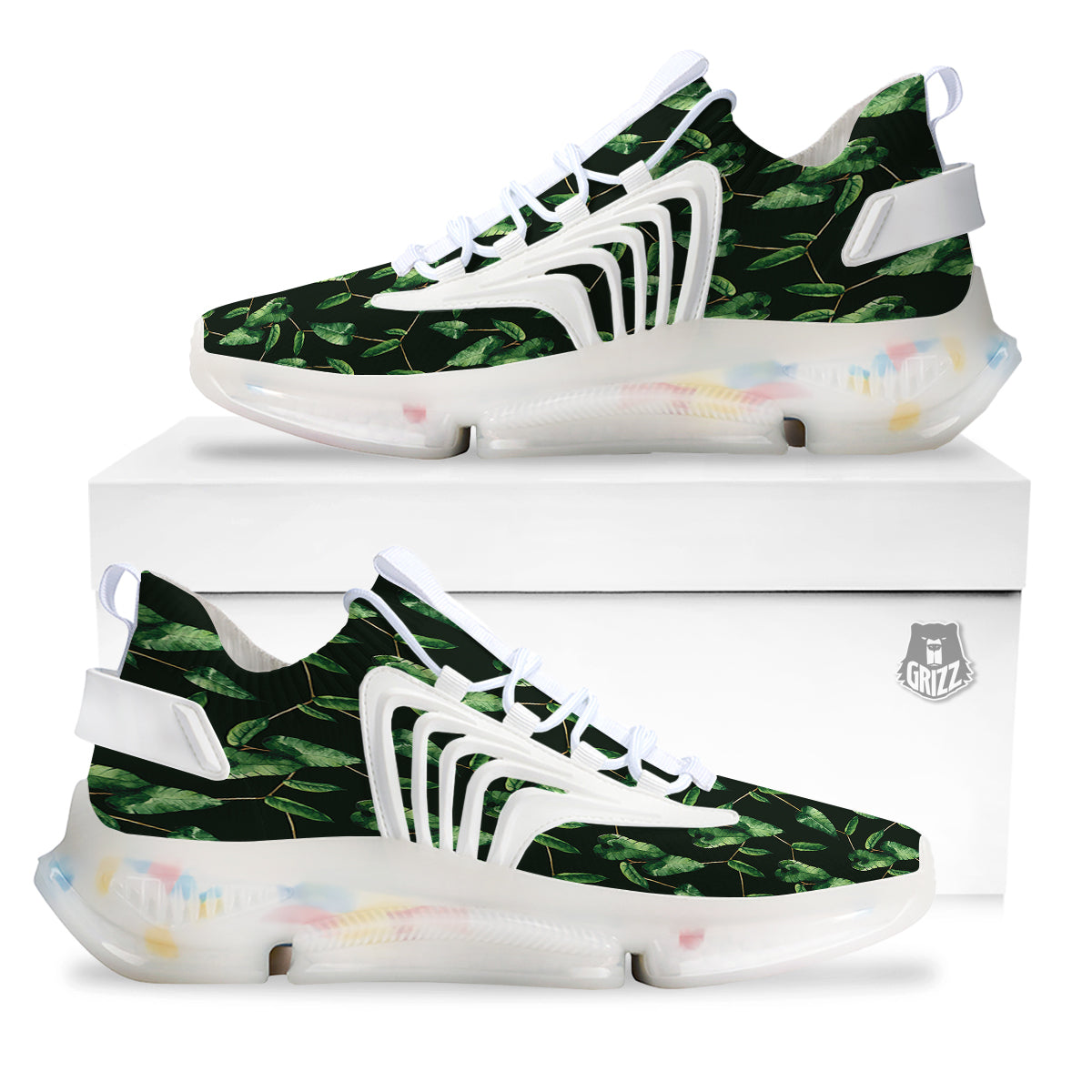 Ivy Leaf Watercolor Print Pattern White Gym Shoes-grizzshop