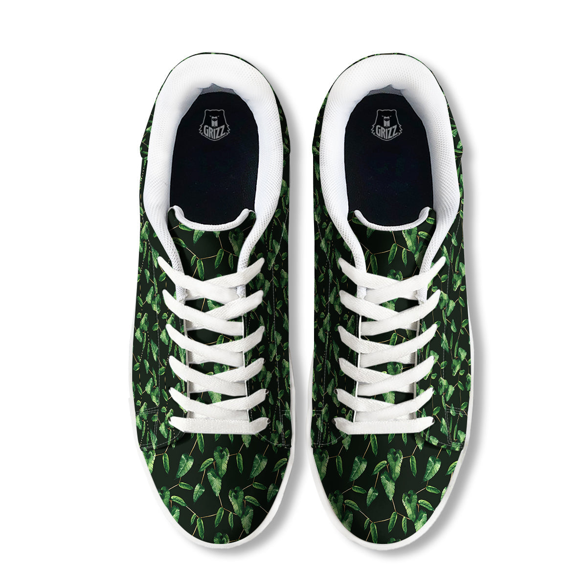 Ivy Leaf Watercolor Print Pattern White Low Top Sneakers-grizzshop