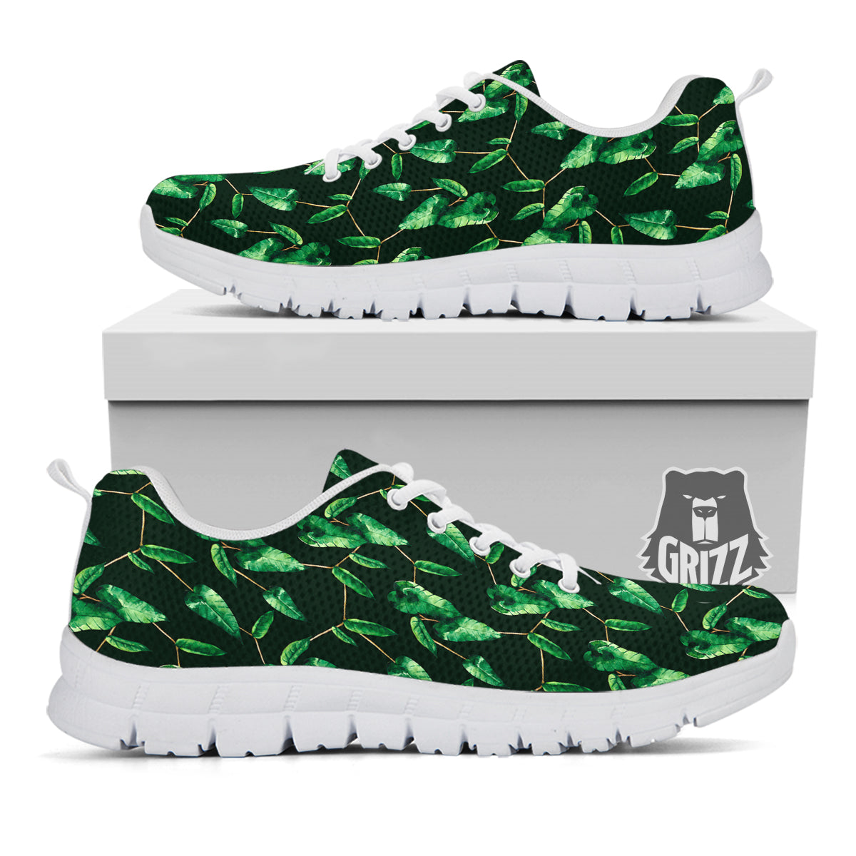 Ivy Leaf Watercolor Print Pattern White Sneaker-grizzshop