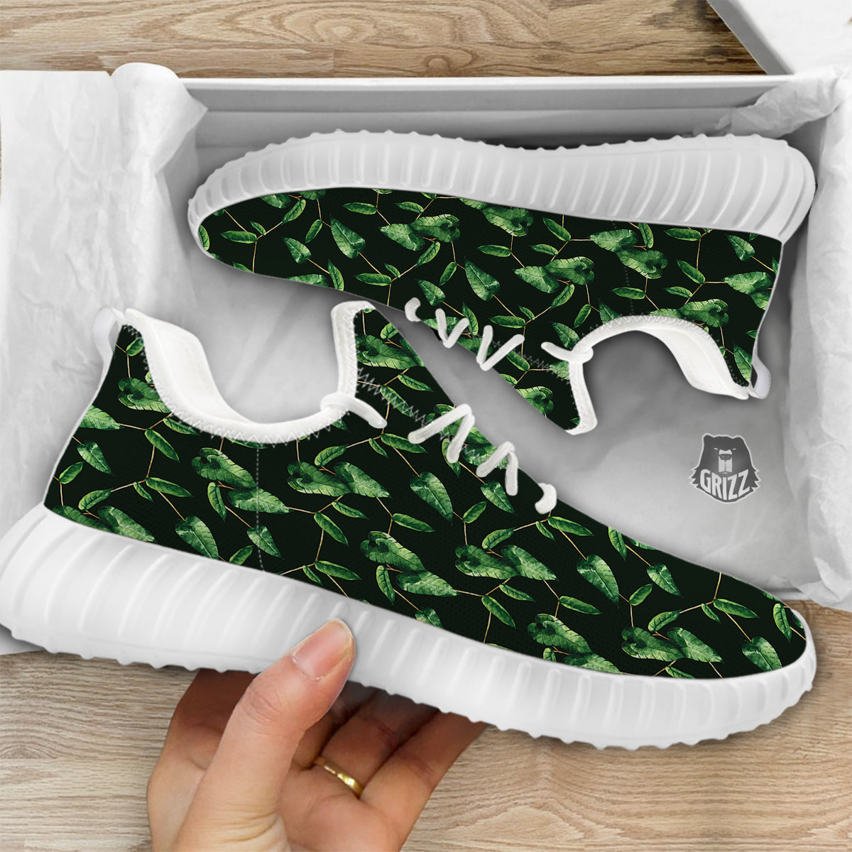 Ivy Leaf Watercolor Print Pattern White Walking Shoes-grizzshop