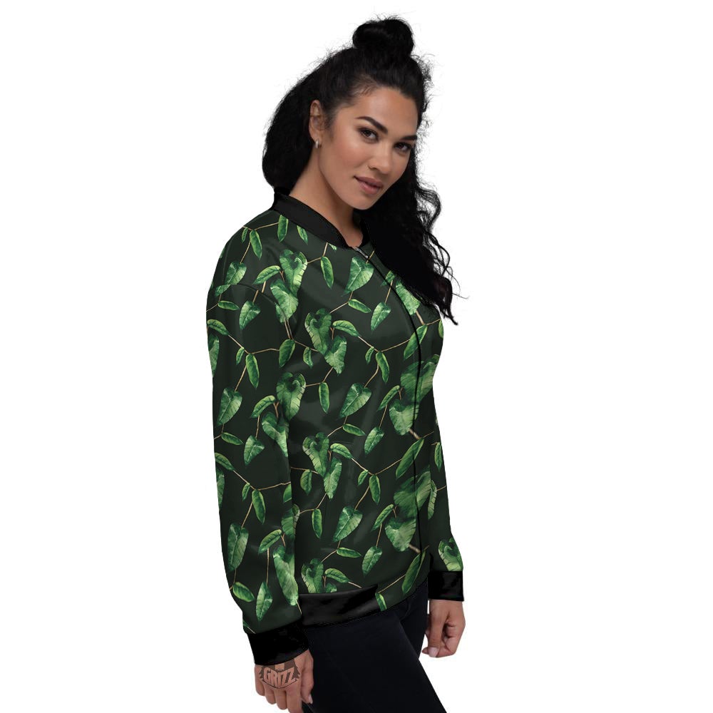 Ivy Leaf Watercolor Print Pattern Women's Bomber Jacket-grizzshop