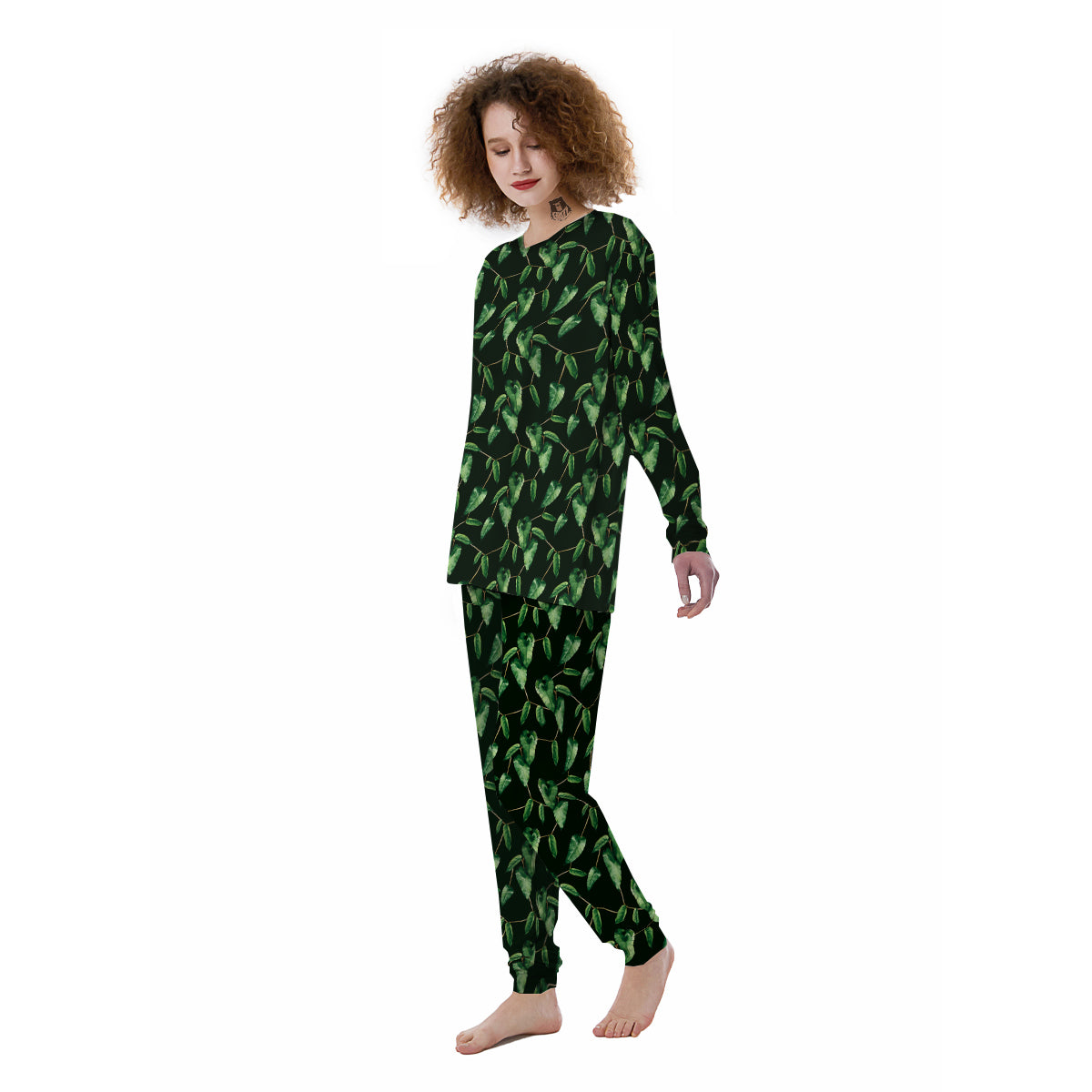 Ivy Leaf Watercolor Print Pattern Women's Pajamas-grizzshop