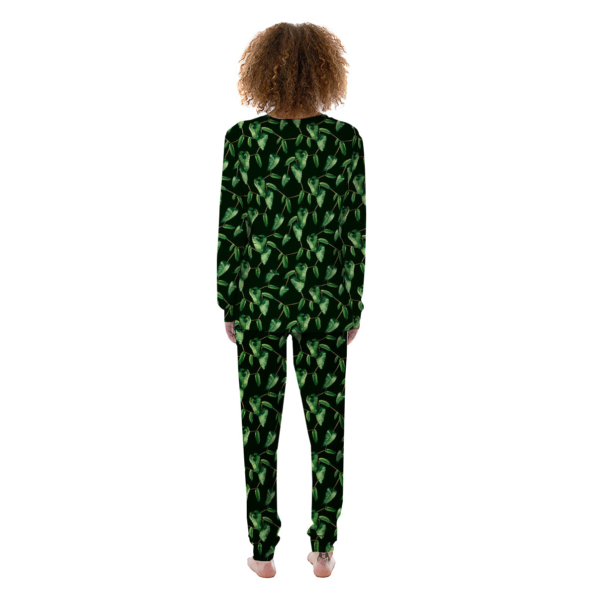 Ivy Leaf Watercolor Print Pattern Women's Pajamas-grizzshop
