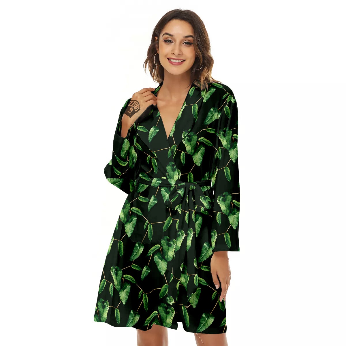 Ivy Leaf Watercolor Print Pattern Women's Robe-grizzshop