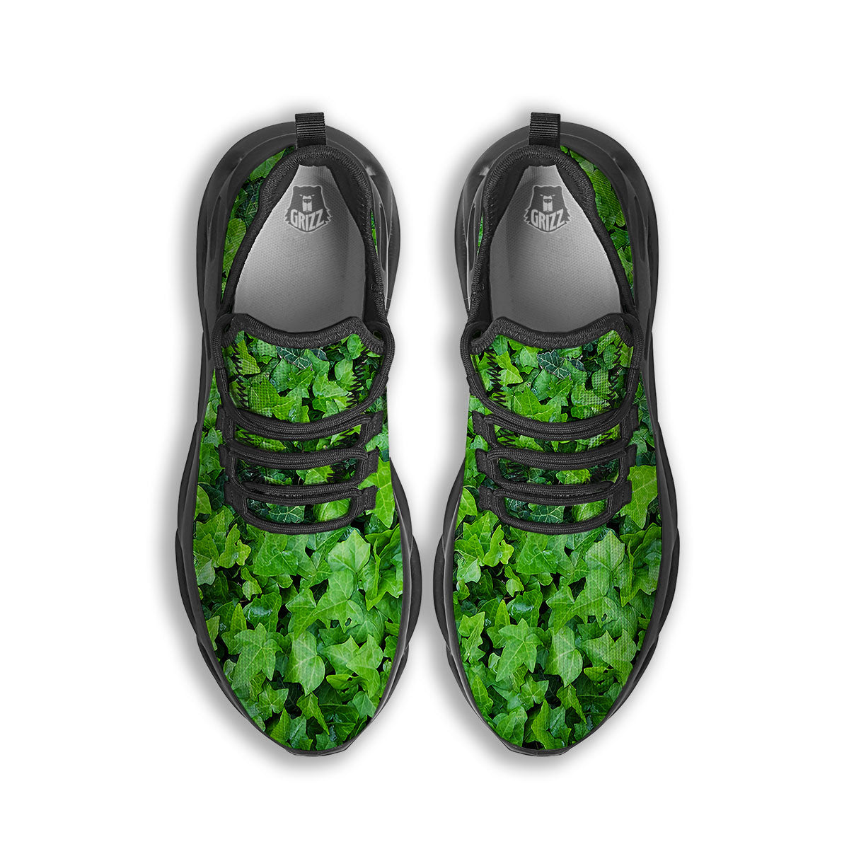 Ivy Wall Green Print Black Running Shoes-grizzshop